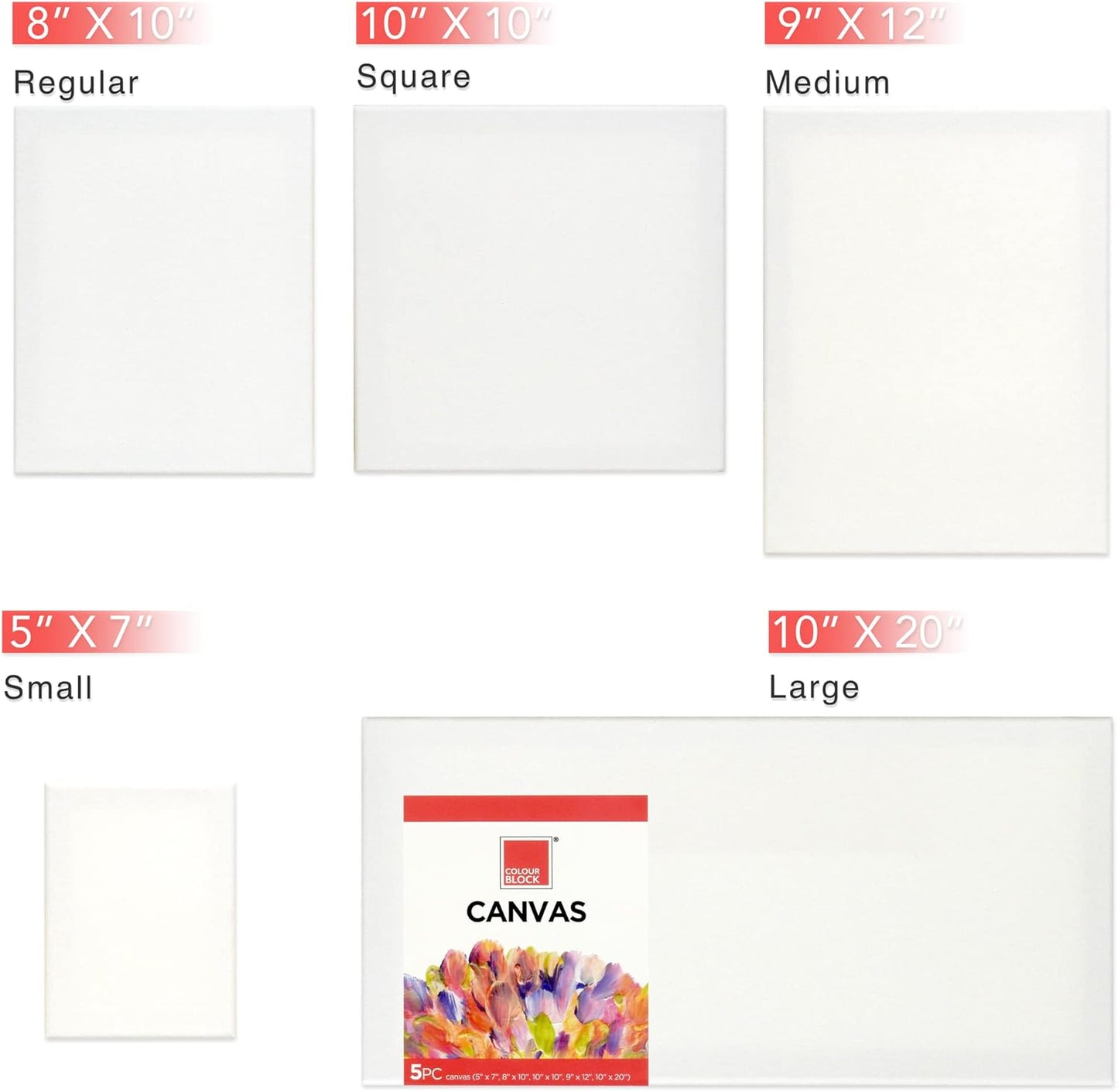 【COLOUR BLOCK】5入畫布板組|5x7、8x10、9x12、10x10、10x20 吋|100%棉畫布|適用壓克力、油畫、水彩