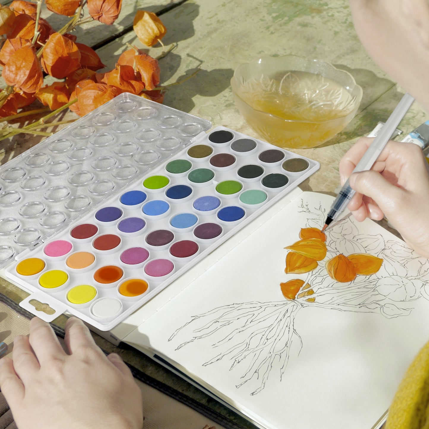 【COLOUR BLOCK】36色水彩餅組|附畫筆|可洗式水彩・安全無毒|適合兒童、學生、初學者