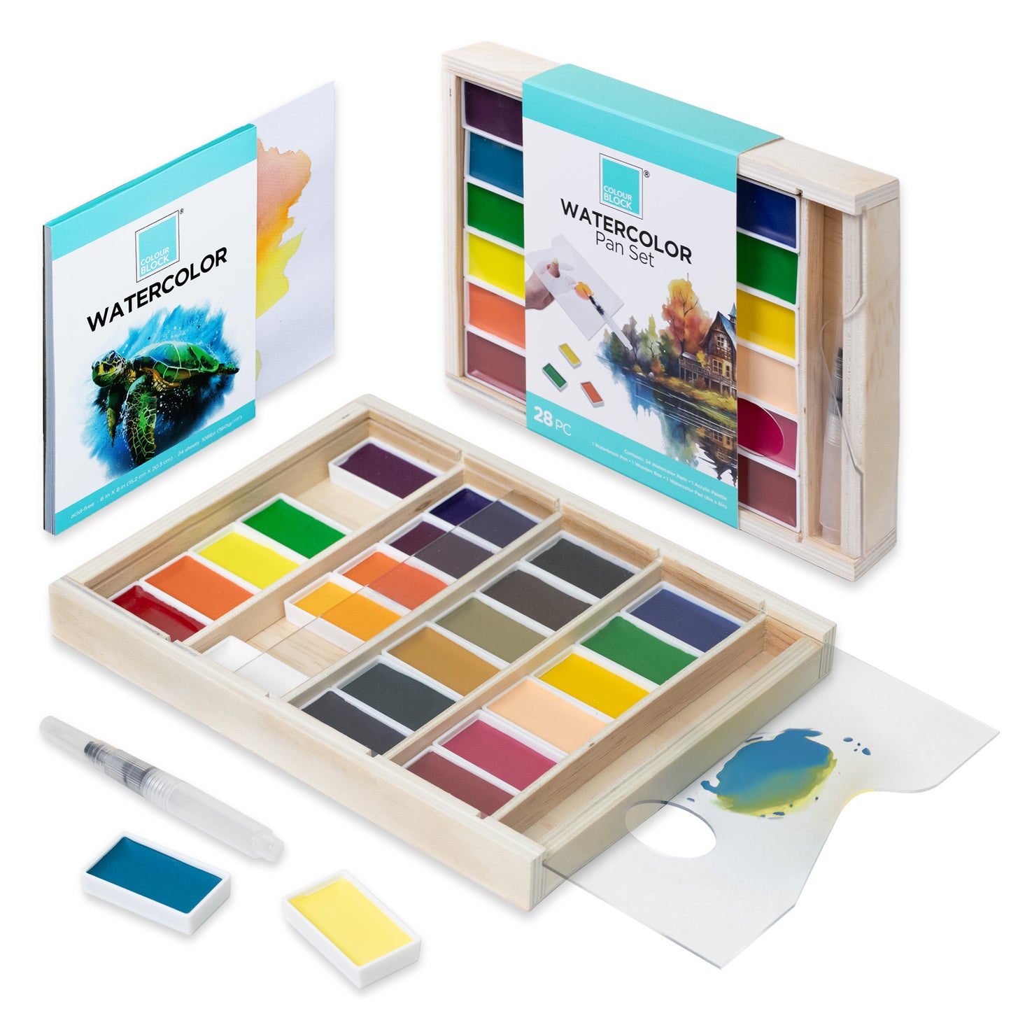 【COLOUR BLOCK】28PCS 半乾木盒水彩